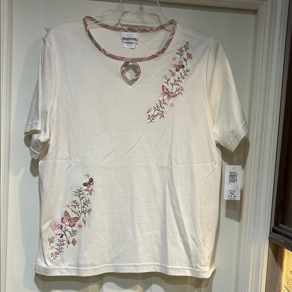 BonWorth Tops - NWT BonWorth Women's Cream Embroidered Floral & Butterfly Tee